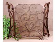 50 Mocha Brown Forged Metal Hinged Fireplace Screen with Intricate Scrollwork