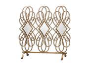 35 Gold Curved Metal Diamond Mirrored Decorative Fireplace Screen