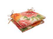 Set of 2 White Floral Splash Outdoor Patio Squared Seat Cushions with Ties 18.5