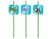 Club Pack of 144 Green Party Straws with Ocean Party Attachments 8.25