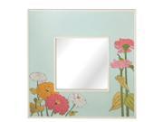 30 Colorful Pale Blue Square Wall Mirror with Zinnia Floral Design