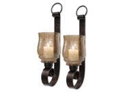 Pack of 2 Antiqued Bronze Amber Glass Candle Holder Wall Sconces w Candles 18