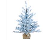 3 Winter Light Frosted Powder Blue Alpine Artificial Christmas Tree with Burlap Base Unlit