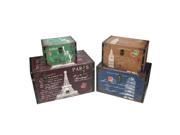 Set of 4 Vintage Style Travel Themed Decorative Wooden Storage Boxes 23.5