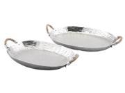 Set of 2 Garnett Coastal Inspired Textured Aluminum Trays with Rope Handles 20