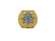 8.25 Kimbra Sun Tropical Blue and Yellow Exotic Petals Short Burnished Ceramic Flower Vase