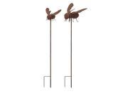 Set of 2 Handcrafted Rustic Brown Bee Outdoor Garden Stakes or Wall Decor 42.5