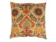 Santa Maria Orange Brown Green Damask Floral Cotton Floor Pillow 23 x 23