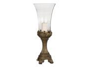 29 Golden Clear Glass Hurricane Candle Holder with Beige Candle