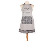 27.5 Embroidered Gray French Cotton Chefs Apron with Vintage Damask Ruffle Trim