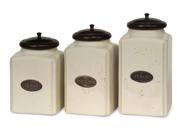 Set of 3 Labeled Ivory Ceramic Kitchen Canisters with Lids