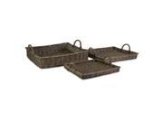 Set of 3 Country Rustic Woven Willow Serving Trays with Handles
