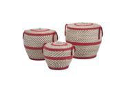Set of 3 American Farm Stories Red and White Vintage Rag Rug Inspired Woven Round Baskets with Lids 17