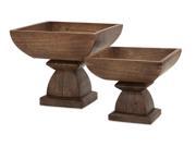 Set of 2 Juliette Rustic Mango Wood Decorative Square Bowls on Pedestal Bases 11.5