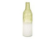 17.75 Tall Transparent Green and Opaque White Dimple Patterned Bottle Shaped Glass Flower Vase