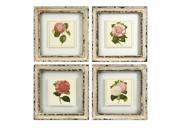 Set of 4 White and Pink Flower Blanchefleur Print Wall Artwork in Cream Frames