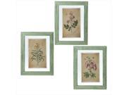 Set of 3 Distressed Finish Jade Green Framed Glass Floral Wall Art Decorations 15.75