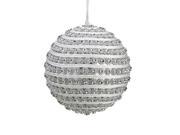 4.5 Glitzy and Glamorous Spiral Silver Rhinestone Christmas Ball Ornament