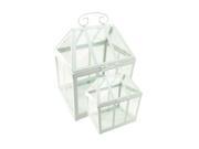 Set of 2 White Metal and Glass Paneled Nesting Outdoor Greenhouse Terrariums 12.5 15.5