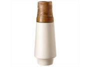 16 Modern Creamy White Ceramic and Mango Wood Tall Flower Vase