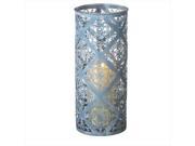 Pack of 2 Blue Wash Scroll and Floral Stamped Decorative Pillar Candle Holders 12