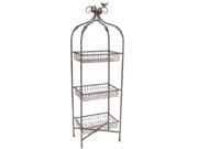 Pack of 2 Gray Metal 3 Tier Basket Stands with Bird and Leaf Details