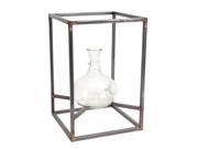 Set of 2 Clear Glass Vase with a Metal Base and Frame 15 H