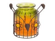 Pack of 3 Decorative Orange and Green Jar with Wire Owl Caddy 6.25
