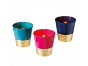 Pack of 6 Teal Cobalt and Magenta with Hammered Gold Base Tapered Votive Candle Holders 4.5