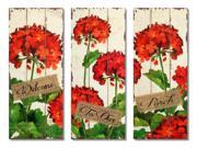 3 Piece Set Rustic Welcome To Our Porch Geranium Floral Wall Plaques 23.5