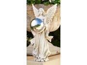 18.5 Giftware Inspirational Angel Outdoor Garden Statue with Silver Gazing Ball