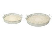 Set of 2 Ivory Wood and Metal Round Serving Trays 12 15