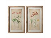 Set of 2 Rustic Wood Grain Beige Framed Glass Red Tiger Lily Wall Art Decorations 22.5