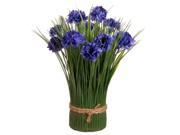 11 Artificial Purple Coneflower and Onion Grass Bundle Wrapped with Decorative Tan Rope