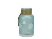 10 White and Blue Iced Glittered Snowflake Decorative Pillar Candle Holder Lantern with Handle
