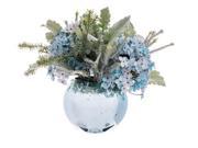 11 Winter Light Glittered Blue Green Silk Hydrangea Flowers Potted in Speckled Glass Bowl