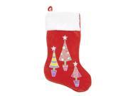 20 Red Embroidered Velveteen Christmas Tree Stocking with White Faux Fur Cuff
