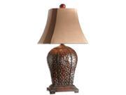 34 Mahogany Rust Brown Iron Beige Rectangular Bell Shade Table Lamp