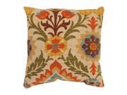 Santa Maria Orange Brown Green Damask Floral Cotton Throw Pillow 16.5 x 16.5