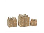 Set of 3 Lighted Natural Snowflake Burlap Gift Boxes Christmas Yard Art Decorations