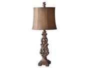 33 Antiqued Light Brown Scrollwork Brown Oval Bell Shade Buffet Table Lamp