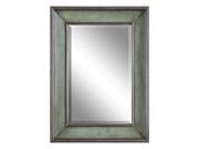 37 Blue Green Silver Leaf Wood Framed Beveled Rectangular Wall Mirror
