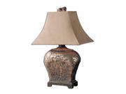 27 Distressed Brown Silver Leaf Suede Taupe Rectangular Bell Shade Table Lamp