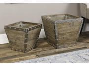 Set of 2 Reclaimed Fir Wood with Stainless Steel Trim Medieval Decorative Container Boxes 12 15