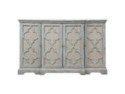 60 Weathered Sea Gray Carved Lattice Linen Backed 4 Door Console Cabinet