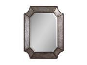 32 Distressed Aluminum and Bronze Framed Beveled Octagonal Wall Mirror