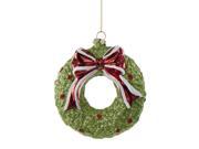 4.25 Green Wreath with Bow Glittered Decorative Christmas Ornament