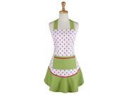 28.5 White Pink and Green Polka Dotted Women s Kitchen Apron w Large Front Pocket