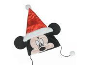 16 Disney Mickey Mouse Plush Christmas Santa Hat with White Fur Trim and Hanging Pompoms