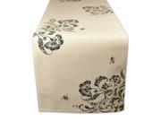 70 Whimsical Light Beige Black Floral Print w Embroidered Bees DecorativeTable Runner
